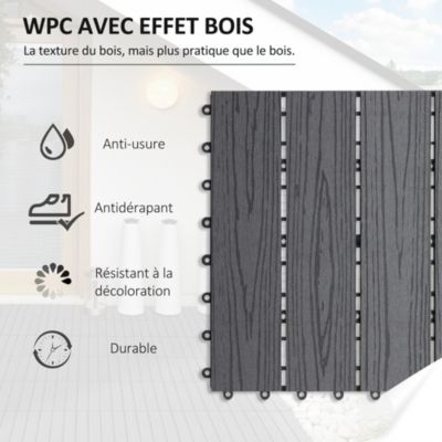 Caillebotis - dalles terrasse - lot de 11 - clipsables, installation très simple - lamelles composite aspect bois gris