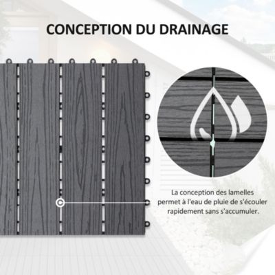 Caillebotis - dalles terrasse - lot de 11 - clipsables, installation très simple - lamelles composite aspect bois gris