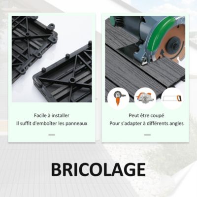 Caillebotis - dalles terrasse - lot de 11 - clipsables, installation très simple - lamelles composite aspect bois gris