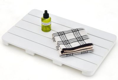 Caillebotis de Douche Antidérapant Tapis de Bain Douche en Bambou Tapis de Sol à Lattes Blanc