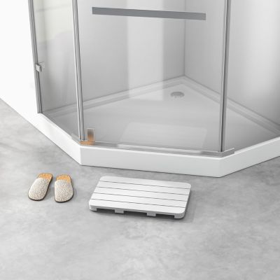 Caillebotis de Douche Antidérapant Tapis de Bain Douche en Bambou Tapis de Sol à Lattes Blanc