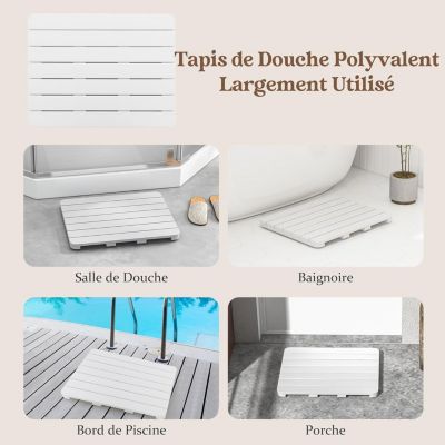 Caillebotis de Douche Antidérapant Tapis de Bain Douche en Bambou Tapis de Sol à Lattes Blanc