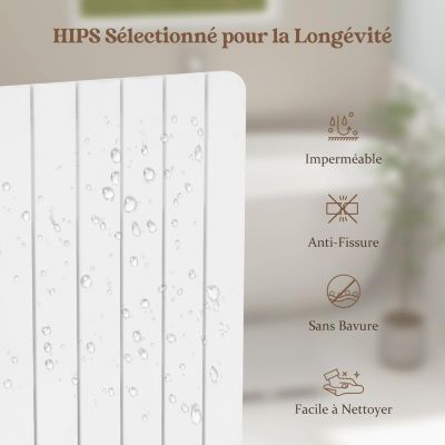 Caillebotis de Douche Antidérapant Tapis de Bain Douche en Bambou Tapis de Sol à Lattes Blanc