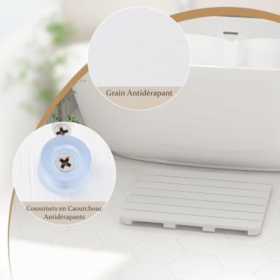 Caillebotis de Douche Antidérapant Tapis de Bain Douche en Bambou Tapis de Sol à Lattes Blanc