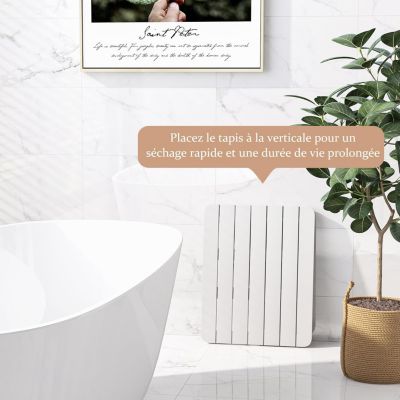 Caillebotis de Douche Antidérapant Tapis de Bain Douche en Bambou Tapis de Sol à Lattes Blanc