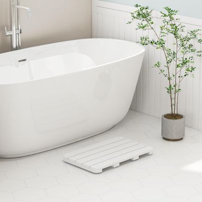 Caillebotis de Douche Antidérapant Tapis de Bain Douche en Bambou Tapis de Sol à Lattes Blanc