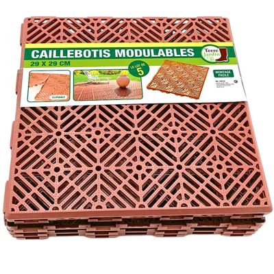 Caillebotis plastiques exterieur - lot de 5 - clipsables antiderapants 29,5 x 29,5 cm brique surface 0,42 m2