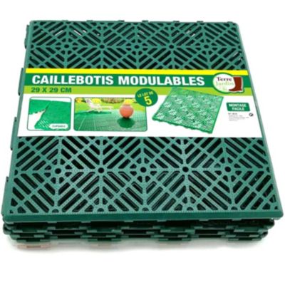 Caillebotis plastiques exterieur - lot de 5 - clipsables antiderapants 29,5 x 29,5 cm vert surface 0,42 m2