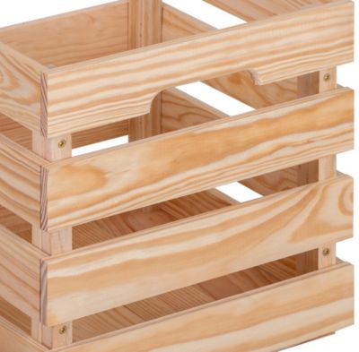 Caisse de rangement carrée en pin massif avec poignées