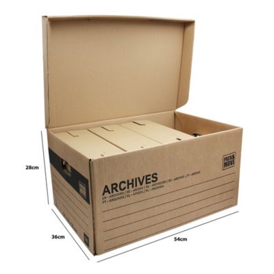 Caisse de stockage pour 6 boîtes d’archives H. 28 x L. 54 x l. 36 cm, capacité 54 L Pack and Move