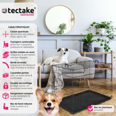 Caisse grillagée pour chien pliable avec 2 poignées de transport grille en acier robuste