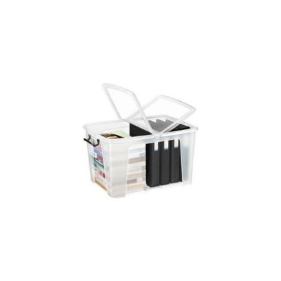 Caisse transparente avec couvercle clipsable et poignées 40 l