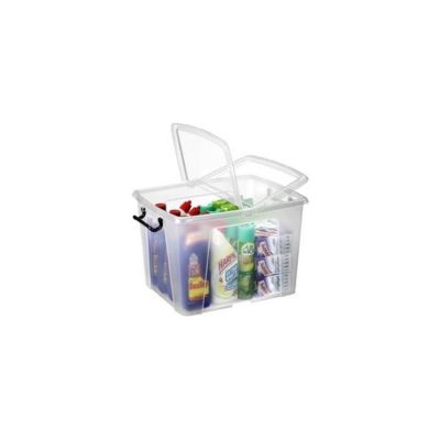 Caisse transparente avec couvercle clipsable et poignées 40 l