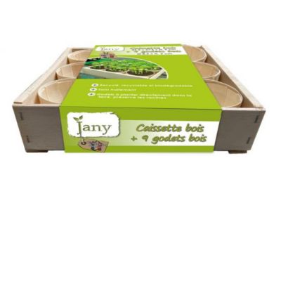 Caissette en bois et 9 godets bois Jany France