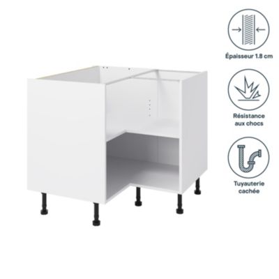 Caisson bas d'angle de cuisine GoodHome Caraway Blanc H. 72 cm x l. 93 cm