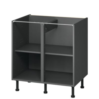 Caisson bas de cuisine Caraway GoodHome anthracite H. 72 cm x l. 80 cm