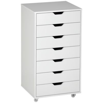 Caisson bureau - rangement bureau 7 tiroirs - dim. 47,5L x 39,5l x 90H cm - blanc