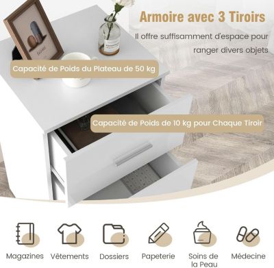 Caisson de Bureau avec 3 Tiroirs Classeur de Dossiers Durable et Multifonctionnel pour Bureau Étude Chambre Blanc 2PCS