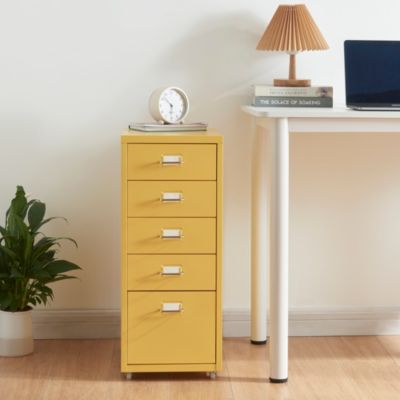 Caisson de bureau Kökar à roulettes avec 5 tiroirs 69 x 28 x 41 cm jaune en.casa