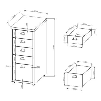 Caisson de bureau Kökar à roulettes avec 5 tiroirs 69 x 28 x 41 cm jaune en.casa