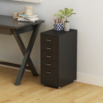 Caisson de bureau Kökar à roulettes avec 5 tiroirs 69 x 28 x 41 cm noir en.casa