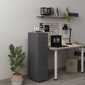 Caisson de bureau Kökar à roulettes avec 8 tiroirs 109 x 28 x 41 cm gris foncé en.casa