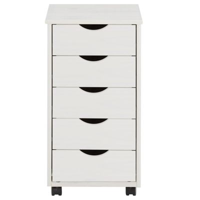 Caisson de bureau LAGOS meuble de rangement sur roulettes avec 5 tiroirs, en pin massif lasuré blanc