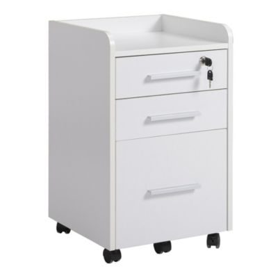 Caisson de bureau rangement bureau sur roulettes 3 tiroirs 1 verrouillable 1 trieur dossiers MDF panneaux blanc