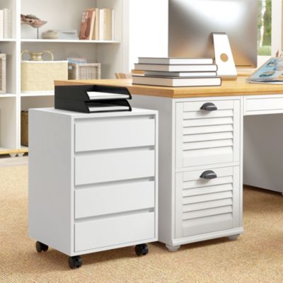 Caisson de bureau rangement bureau sur roulettes 4 tiroirs coulissants MDF aspect bois blanc