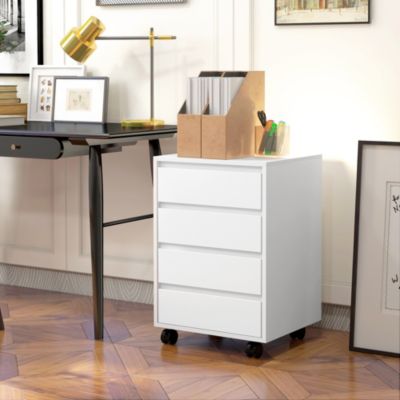 Caisson de bureau rangement bureau sur roulettes 4 tiroirs coulissants MDF aspect bois blanc