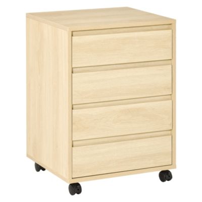 Caisson de bureau rangement bureau sur roulettes 4 tiroirs coulissants MDF aspect bois clair