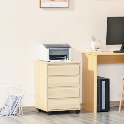 Caisson de bureau rangement bureau sur roulettes 4 tiroirs coulissants MDF aspect bois clair