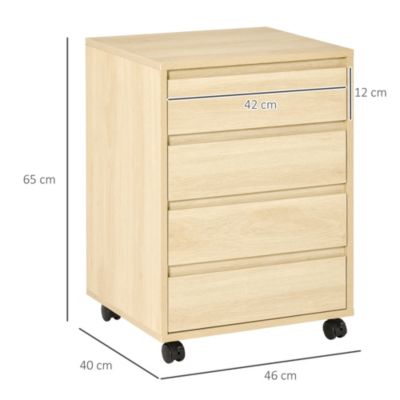 Caisson de bureau rangement bureau sur roulettes 4 tiroirs coulissants MDF aspect bois clair