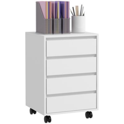 Caisson de bureau rangement bureau sur roulettes 4 tiroirs coulissants MDF blanc