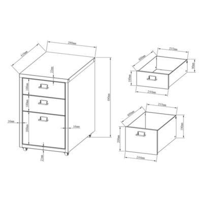 Caisson de bureau à roulettes Kökar acier 48 x 28 x 41 cm gris en.casa