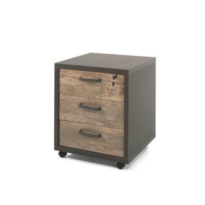 Caisson de rangement bureau 3 tiroirs coloris Noir et Chene vieilli ...