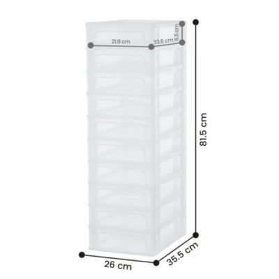 Caisson de rangement plastique A4, 10 Petits Tiroirs, Blanc, OCH-2100, Iris Ohyama