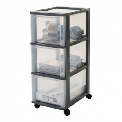 Caisson de rangement plastique recyclé A4, 3 Grands Tiroirs, Noir, OCH-2300, Iris Ohyama