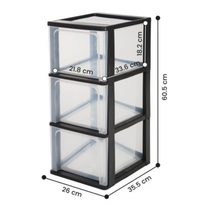 Caisson de rangement plastique recyclé A4, 3 Grands Tiroirs, Noir, OCH-2300, Iris Ohyama