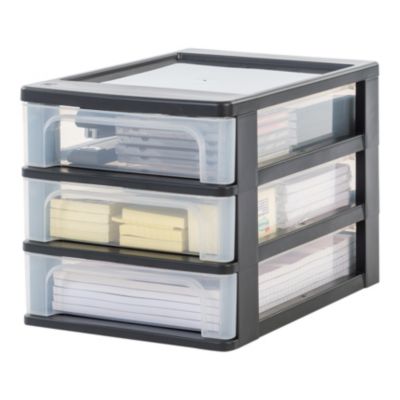 Caisson de rangement plastique recyclé A4, 3 Petits Tiroirs, Noir, OCH-2030, Iris Ohyama