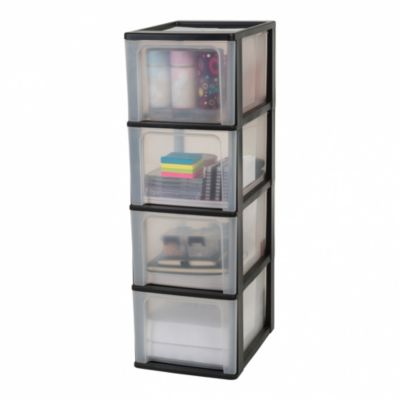 Caisson de rangement plastique recyclé A4, 4 Grands Tiroirs, Noir, OCH-2400, Iris Ohyama