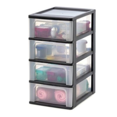 Caisson de rangement plastique recyclé A4, 4 Tiroirs Moyens, Noir, OCH-2004, Iris Ohyama