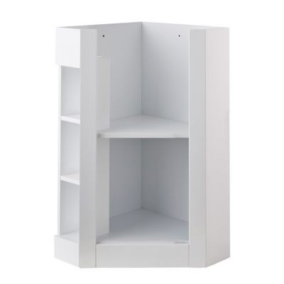 Ensemble l.46 cm Waneta meuble sous vasque d'angle blanc façade bois à  poser + plan vasque d'angle céramique blanc