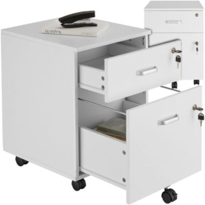 Caisson à roulettes avec 2 tiroirs pour documents format A4 blanc