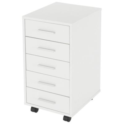 Caisson à roulettes ML-Design 33x38x63,5 cm blanc avec 5 tiroirs en bois avec poignées en aluminium