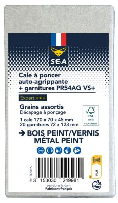 Cale + 20 feuilles abrasives 72 x 123 mm grain 40 / 80 / 120 / 180