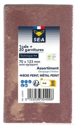 Cale + 20 feuilles abrasives 72 x 123 mm grain 40 / 80 / 120