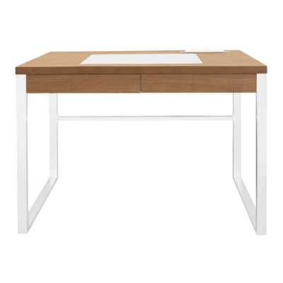 CALEB - Bureau Plateau Effet Bois et Piètement Blanc