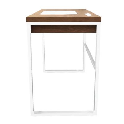 CALEB - Bureau Plateau Effet Bois et Piètement Blanc