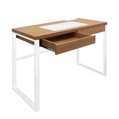 CALEB - Bureau Plateau Effet Bois et Piètement Blanc